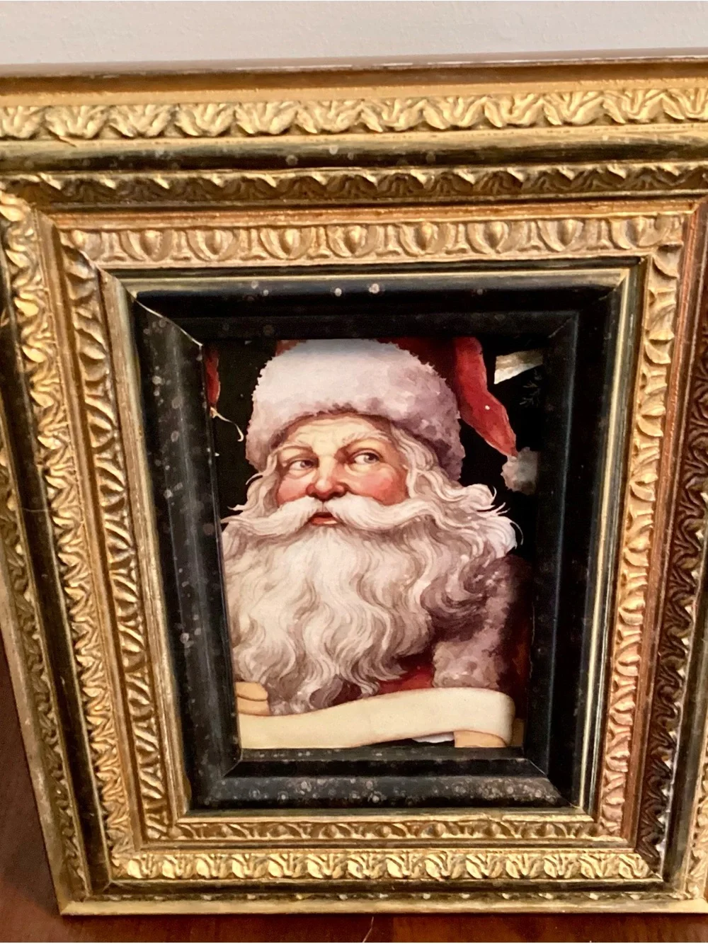 Classic Gold Framed Santa Claus Art - Gold
